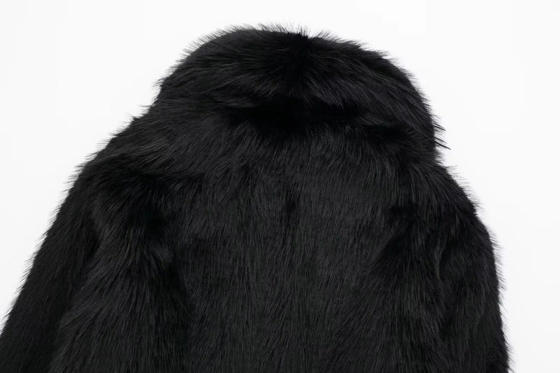 Spring Winter Cropped Faux Open Front Lapel Fluffy Plush Coat