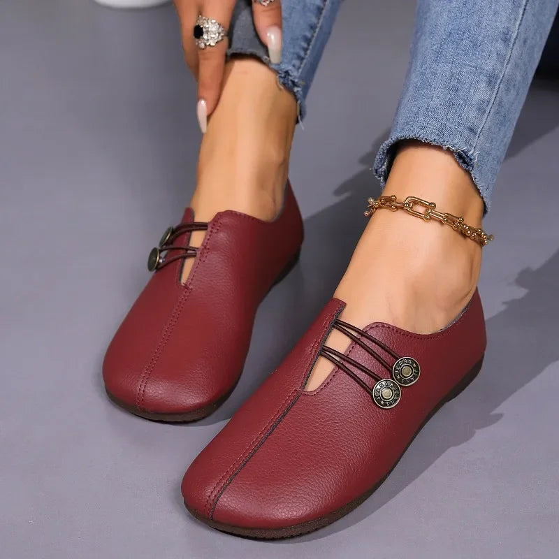 Soft Comfortable Non-slip Walking Light Leather Spring Flats Loafers