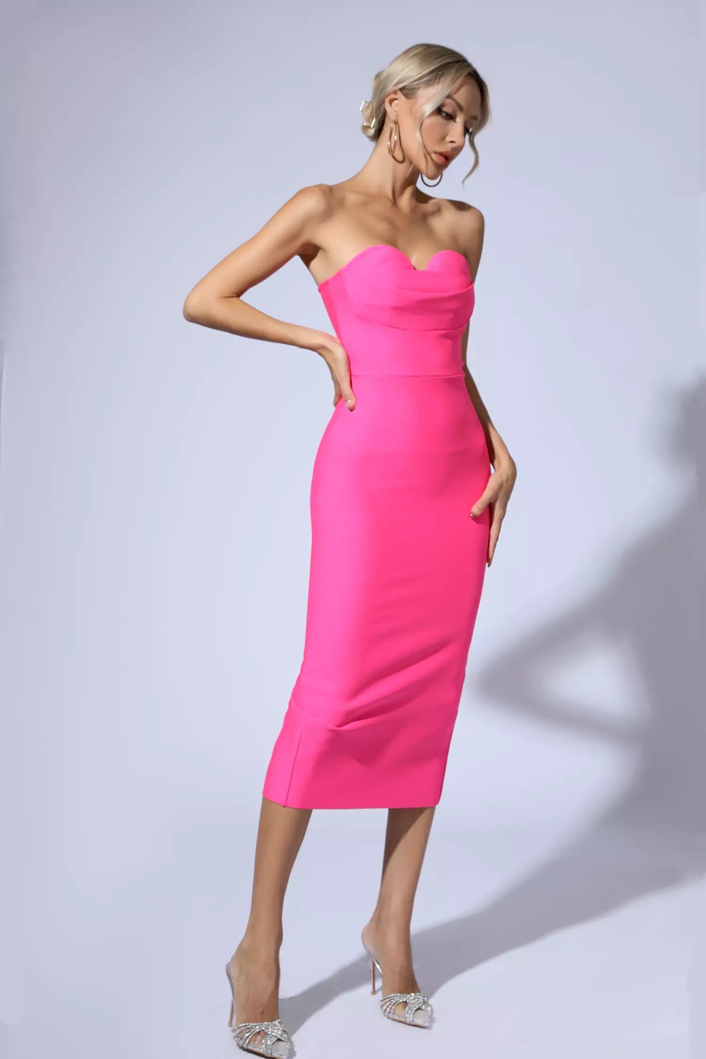 Stella Pink Strapless Bandage Midi Dress
