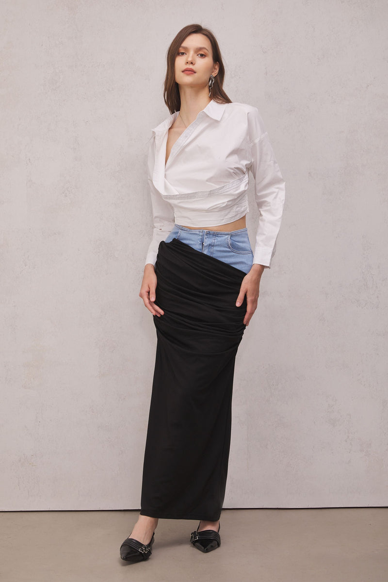 Melody Draped Denim Skirt