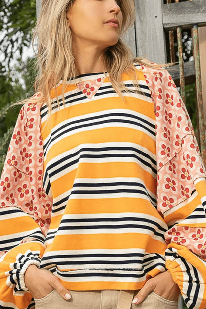 Striped Print Cotton Sweatshirt