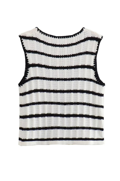 Striped Knit Tie-up Tank Top Pants Suits