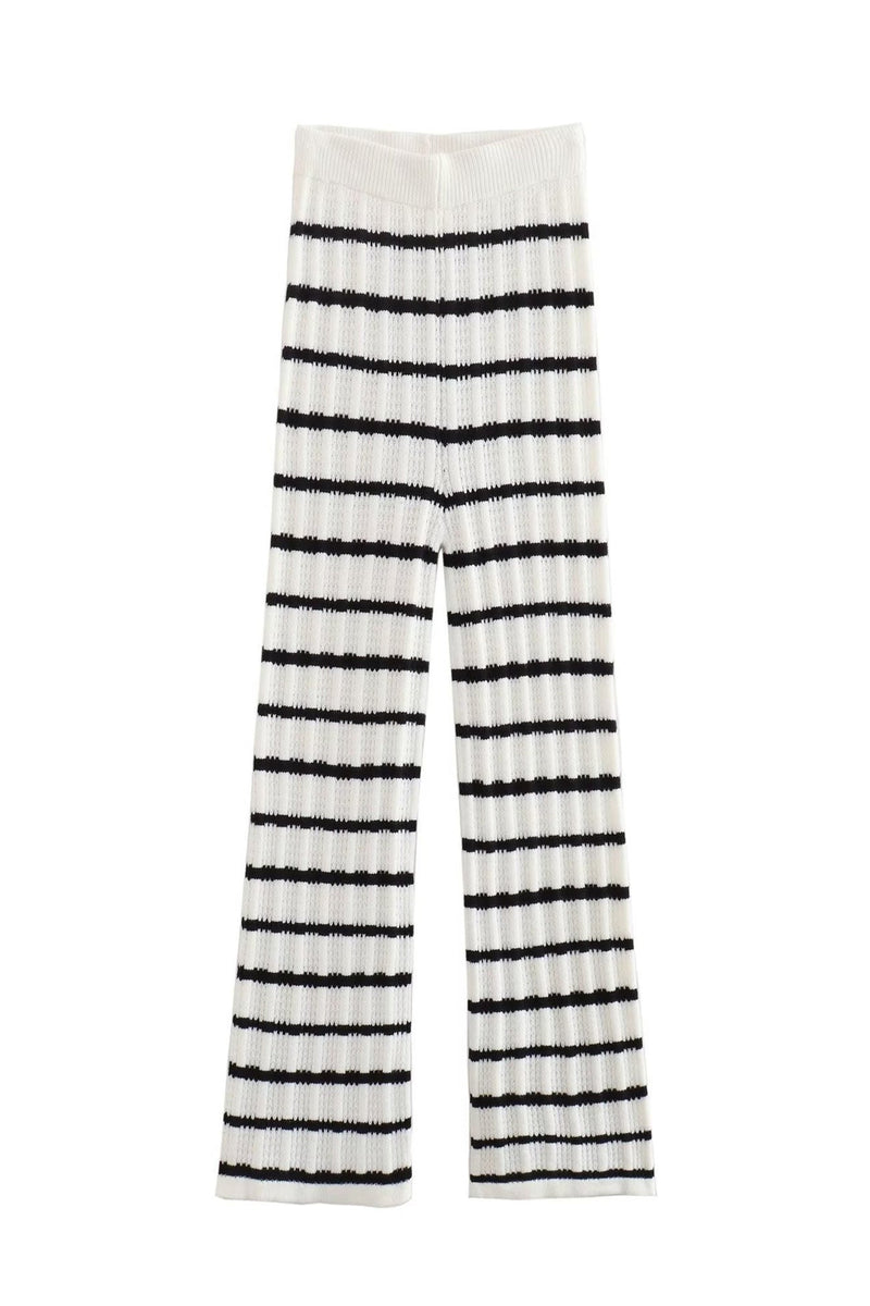 Striped Knit Tie-up Tank Top Pants Suits