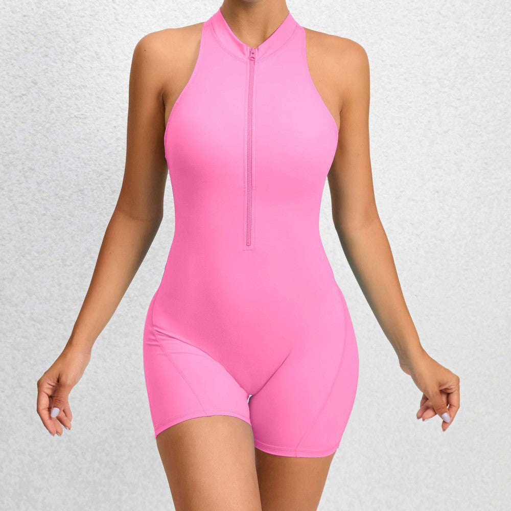 Sleeveless Zip-front One-piece Jumpsuit With Adjustable Fit