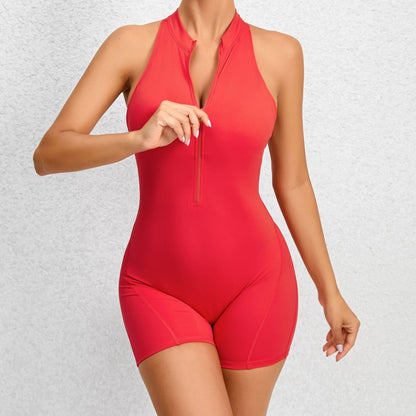 Sleeveless Zip-front One-piece Jumpsuit With Adjustable Fit