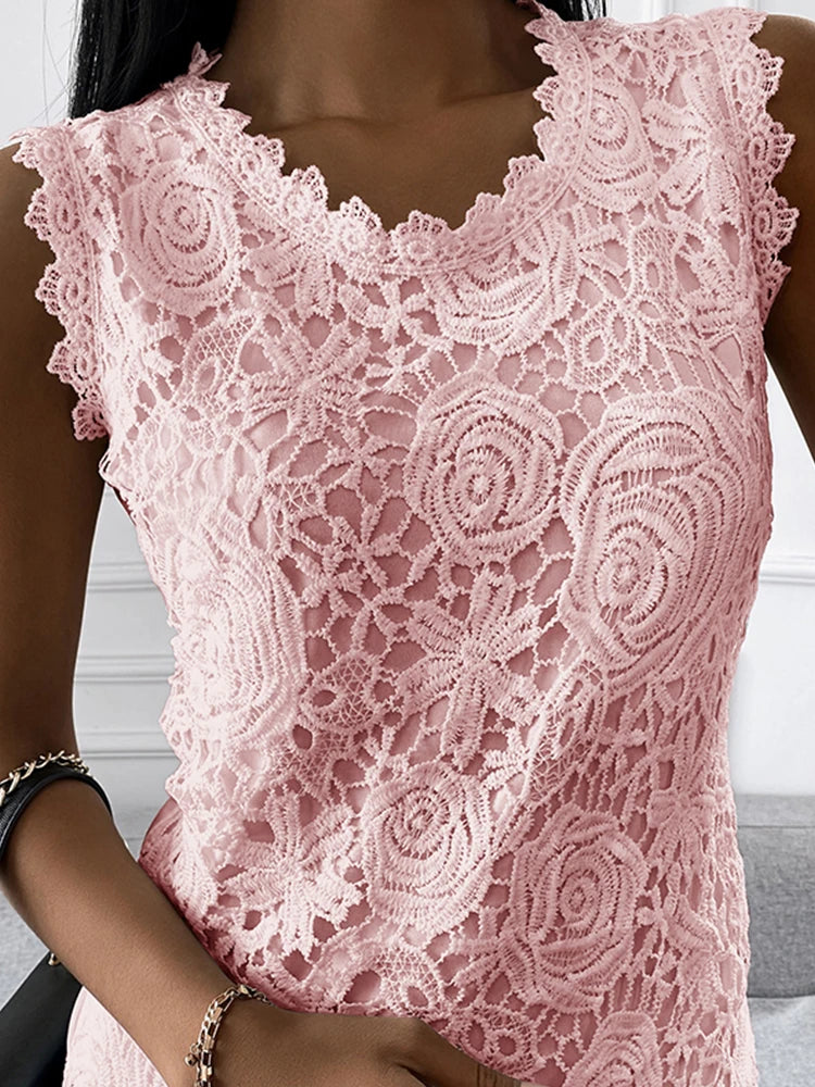 Summer Lace Jacquard Sleeveless T-shirt S-5xl Vest Camisole Halter Top