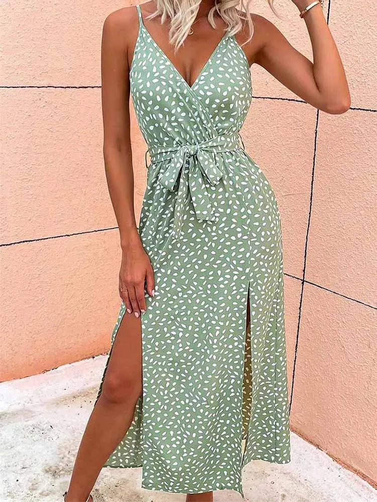 Summer Backless Bandage Slit Beach Sunes Black Sleeveless Midi Dresses
