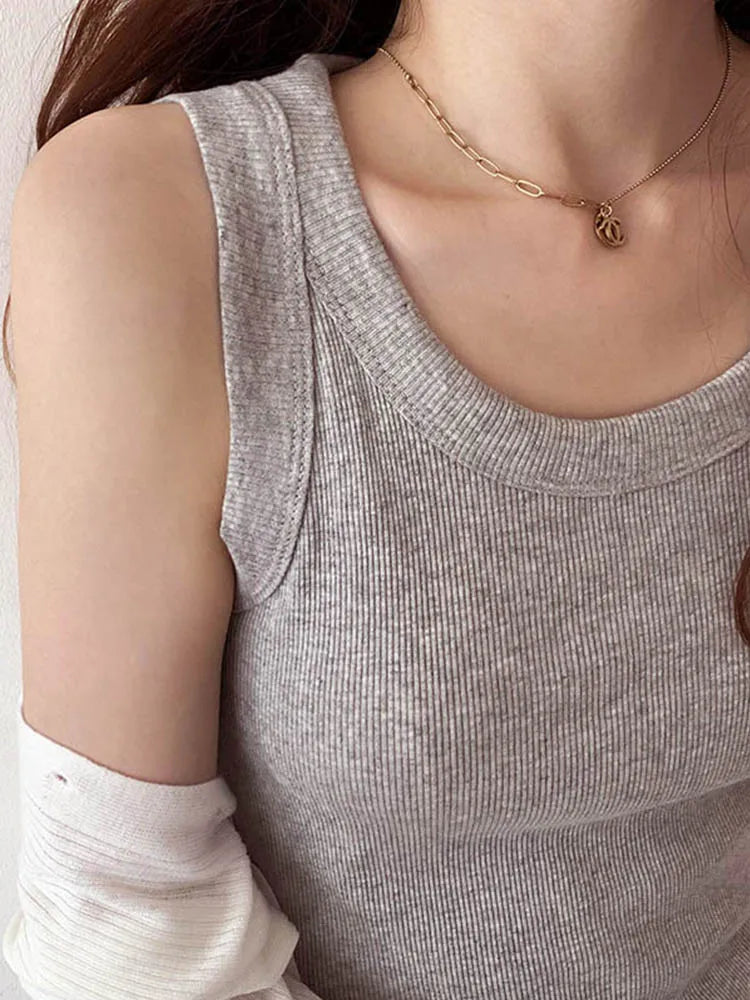 Summer Knitted Color Tanks Top White Skinny Camisole Basic Camisole T-shirt