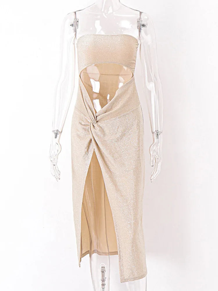 Summer Sleeveless Slit Hollow Skinny Long Midi Dresses