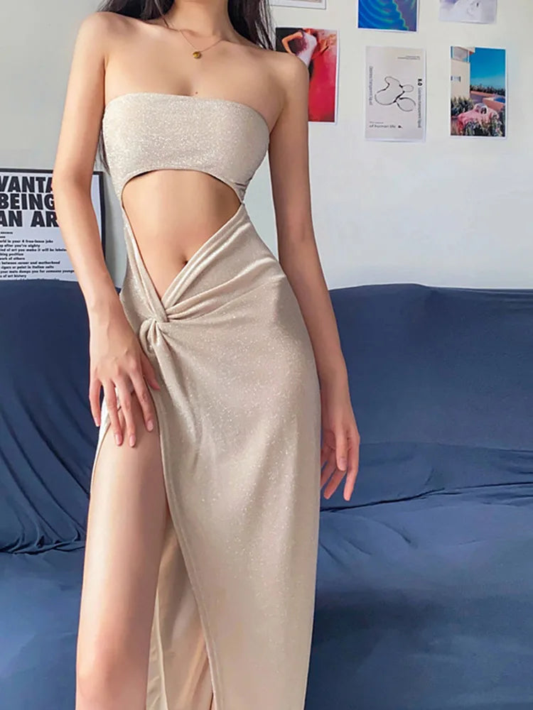 Summer Sleeveless Slit Hollow Skinny Long Midi Dresses