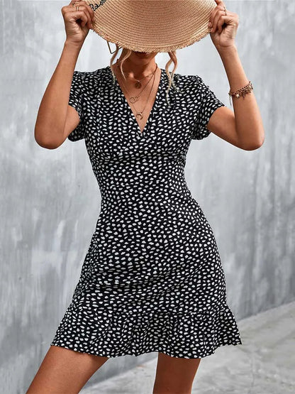 Summer Short V Neck Flower Mini Midi Dresses