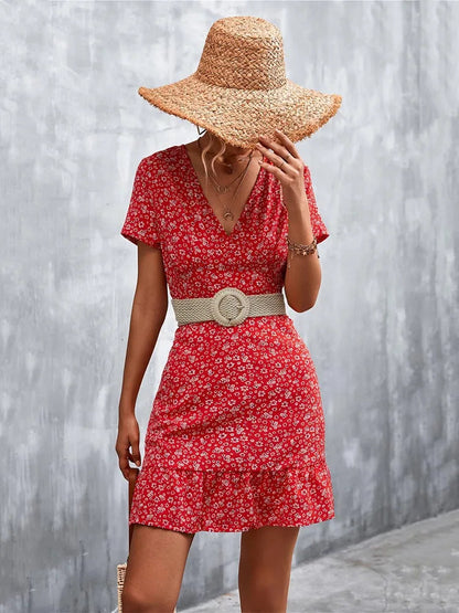 Summer Short V Neck Flower Mini Midi Dresses