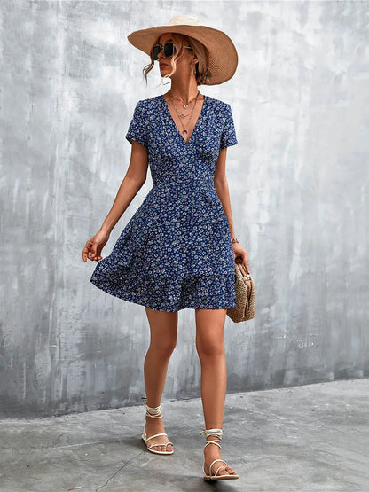 Summer Short V Neck Flower Mini Midi Dresses