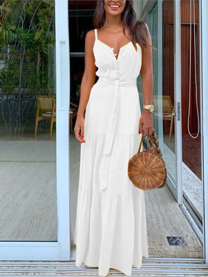 Summer Spaghetti Strap Long Dress Style Vacation Maxi Beach Dresses for Lady Robe Vestidos