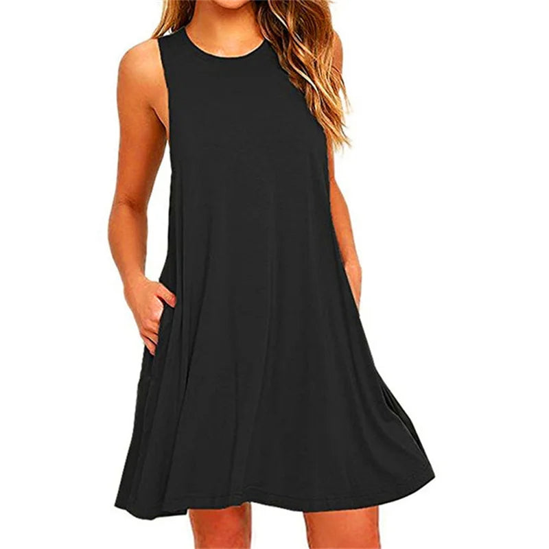 Sleeveless O-neck Club Beach A-line Mini Vestidos Midi Dresses