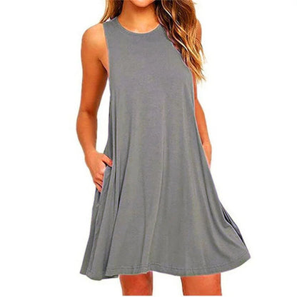 Sleeveless O-neck Club Beach A-line Mini Vestidos Midi Dresses
