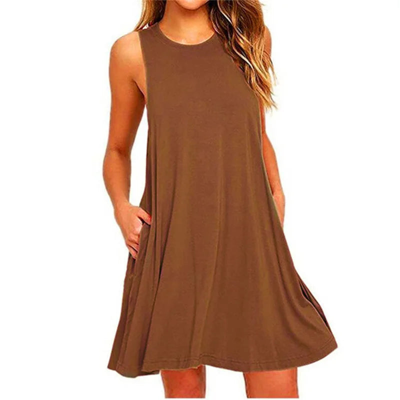 Sleeveless O-neck Club Beach A-line Mini Vestidos Midi Dresses