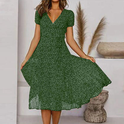 Summer Short V Neck Polka Dot Sun Midi Dresses