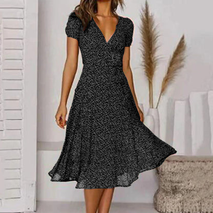 Summer Short V Neck Polka Dot Sun Midi Dresses