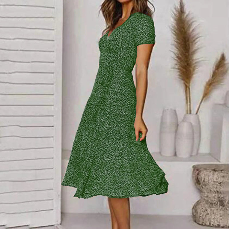 Summer Short V Neck Polka Dot Sun Midi Dresses
