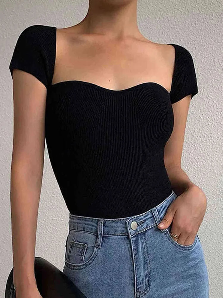 Summer ’s T-shirt Korean Style Slim Knitting Tee Tops Color Short Sleeve T-shirt Female