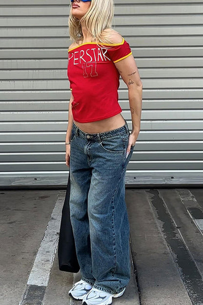 Superstar Print Rhinestone T-shirt