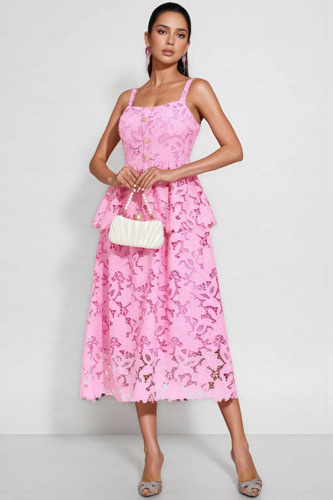 Waters Pink Lace Midi Dress