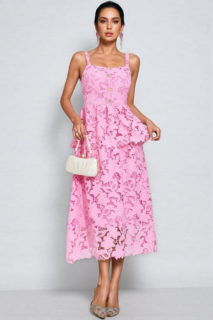 Waters Pink Lace Midi Dress