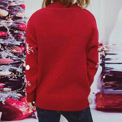 Pink Christmas Sweater With Loose Neck and Love Heart Pattern