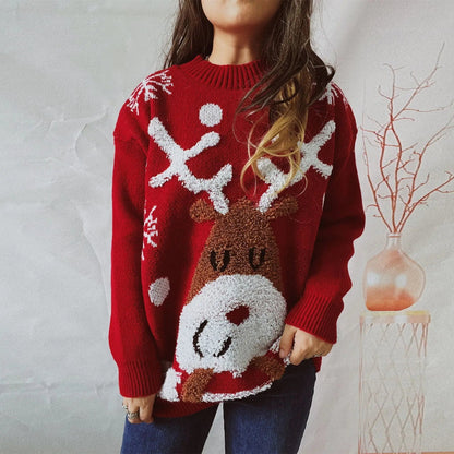 Thickened Raglan Sleeve Elk Christmas Tree Sweater
