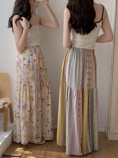 Sweet Cotton Skirt _ Summer Crinkled Midi Skirt for Flowy Skirt