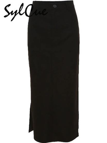 Simple Black Split Slim Light Cool Feminine Charm Skirt