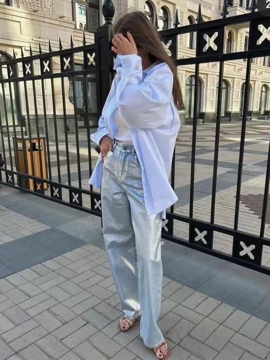 Loose Pu Pants High Waist Pockets Woman Autumn Winter New Baggy Bottoms Femme