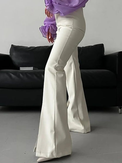 Pu Split Pants Hihg Wasit Slim Bottoms Bodycon Street All Match Long Pant Femme Summer