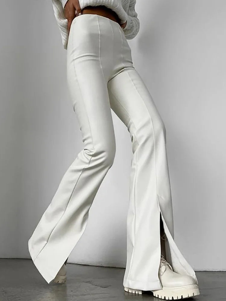 Pu Split Pants Hihg Wasit Slim Bottoms Bodycon Street All Match Long Pant Femme Summer