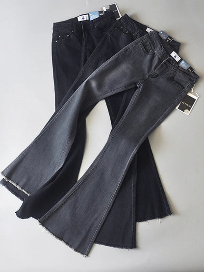 Retro Low Waist Blue Jeans for Bodycon Flared Pants Basic Slim Fit Summer Street Jeans Woman