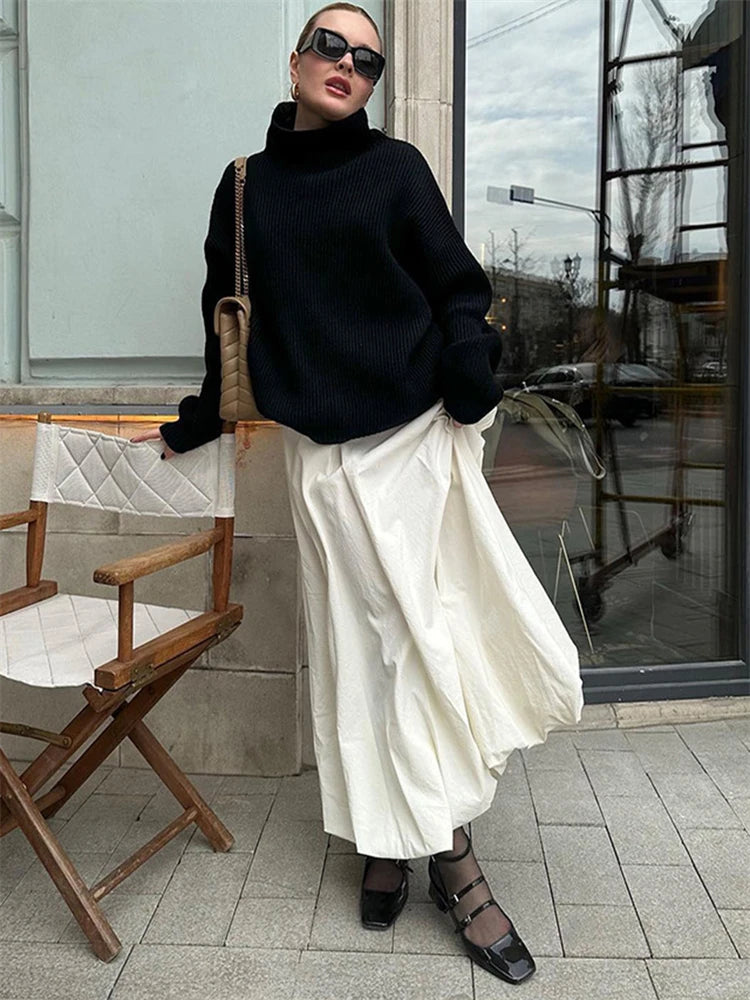 Silk Satin White Maxi Skirt Long Ruffled Pleated Skirts Lantern Pants A-line Silk Long Skirts for New