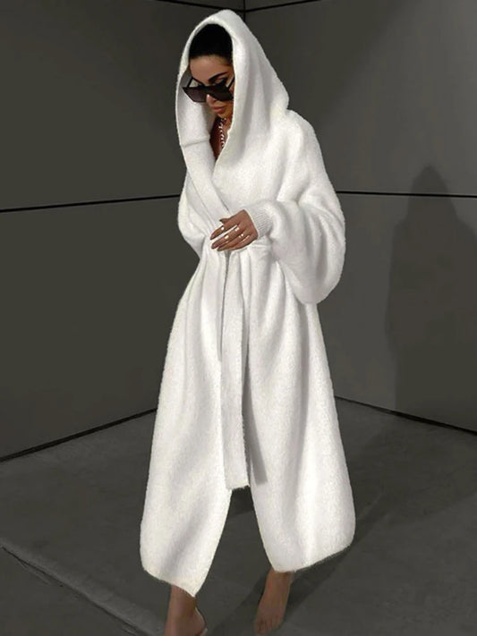 Loose Trench Coat for Lace Up Hooded Wrap Coats ’s Street Winter Warm Coat Femme New