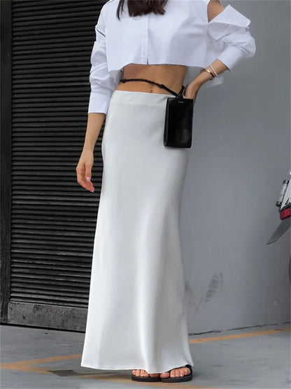 White High Waist Maxi Skirt for Party Holiday Slim Outfits Summer Basic Long Skirt