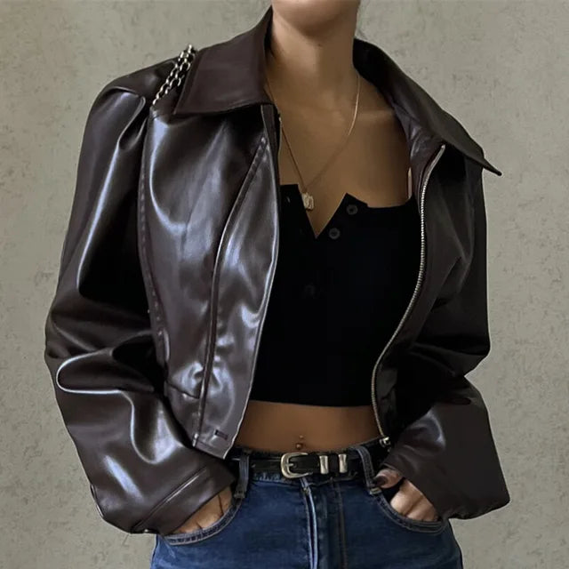 Zipper Retro Pu Jackets Winter Temperament Basic Coats Female Autumn Leather Jacket Woman