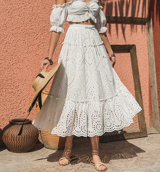 Embroidery High Waist Skirt