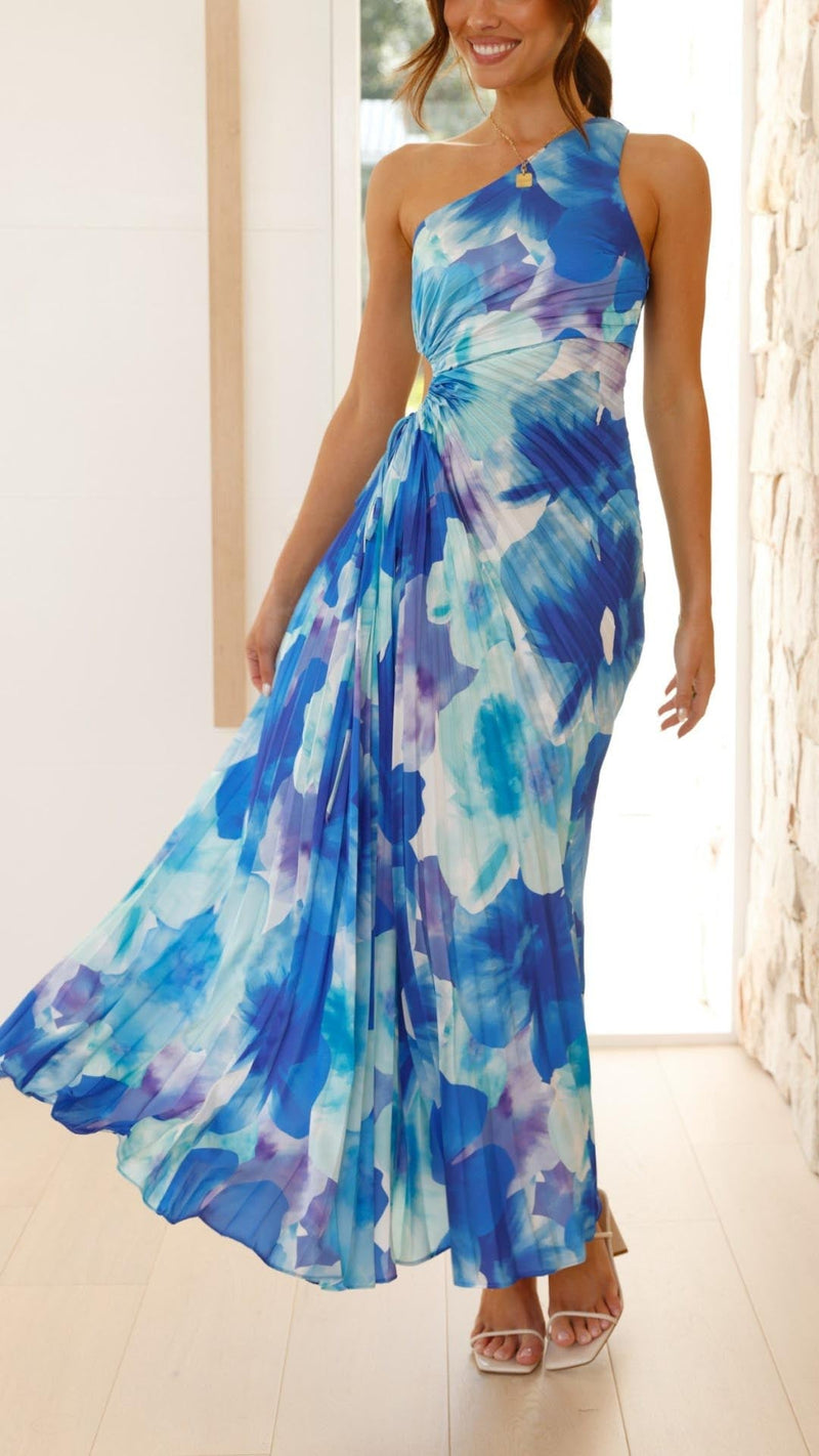 Madison | Pleated One Shoulder Maxi Dress