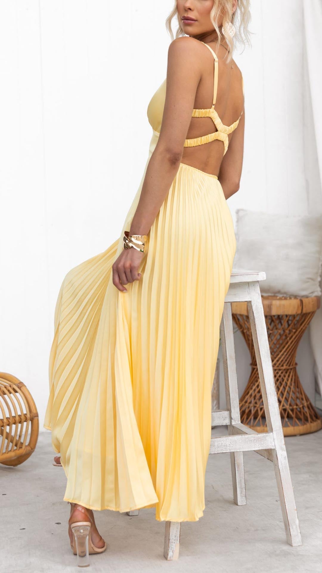 Lucy | Pleated V-neck Maxi Dress