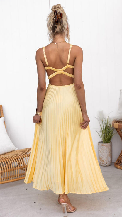 Jane | Pleated V-neck Maxi Dress