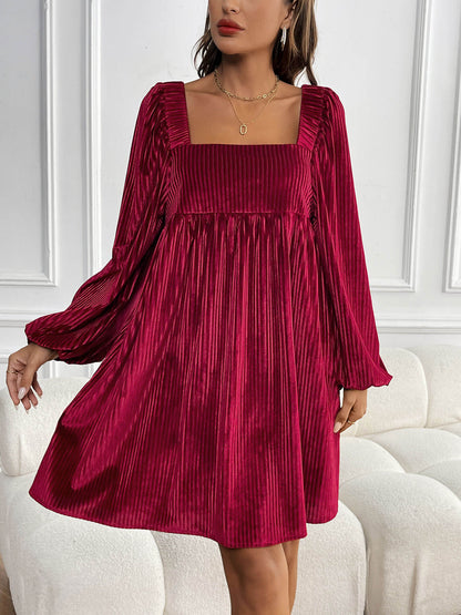 Winny Corduroy Babydoll Mini Dress - Maroon