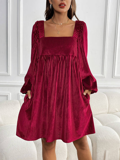 Winny Corduroy Babydoll Mini Dress - Maroon