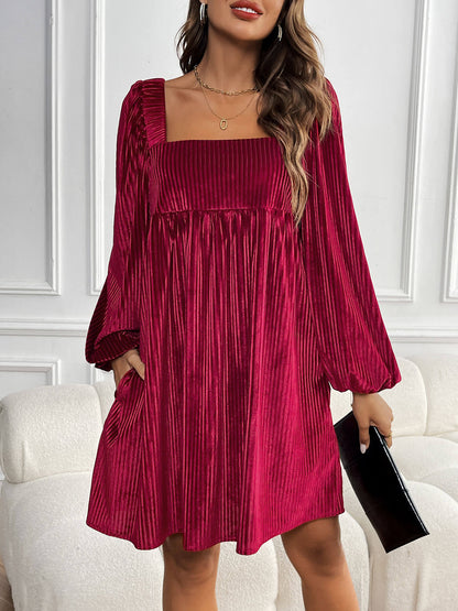 Winny Corduroy Babydoll Mini Dress - Maroon