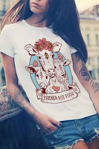 Colorful Cow Carton Print T-shirt