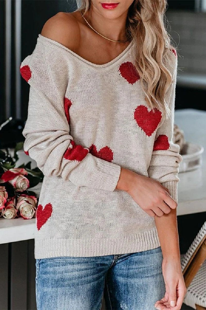Loose V-neck Love Knitted Sweater(5 Colors)