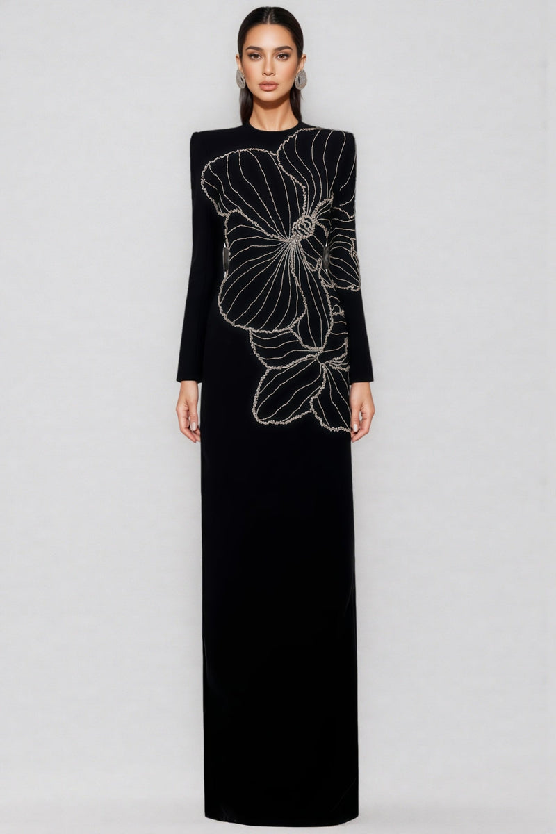 Tildat Long-sleeved Orchid-patterned Maxi Dress